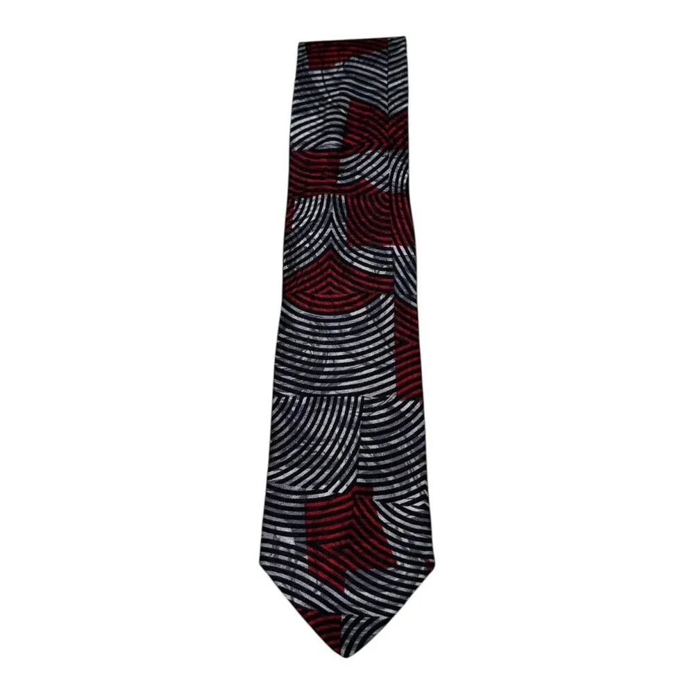 Claude Montana 100% Silk Patterned Black White‎ Red Men's Tie 58x3.5